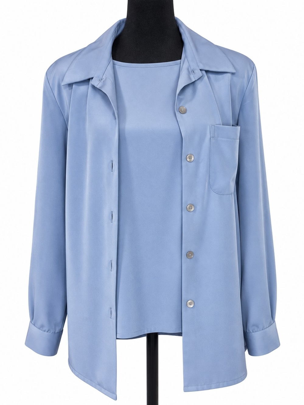 Bedford Fair Women’s M Blue 2 Piece Blouse Shirt Set Made in USA